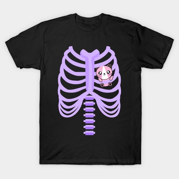 Rib Cage with Kawaii Cat T-Shirt by LemoBoy